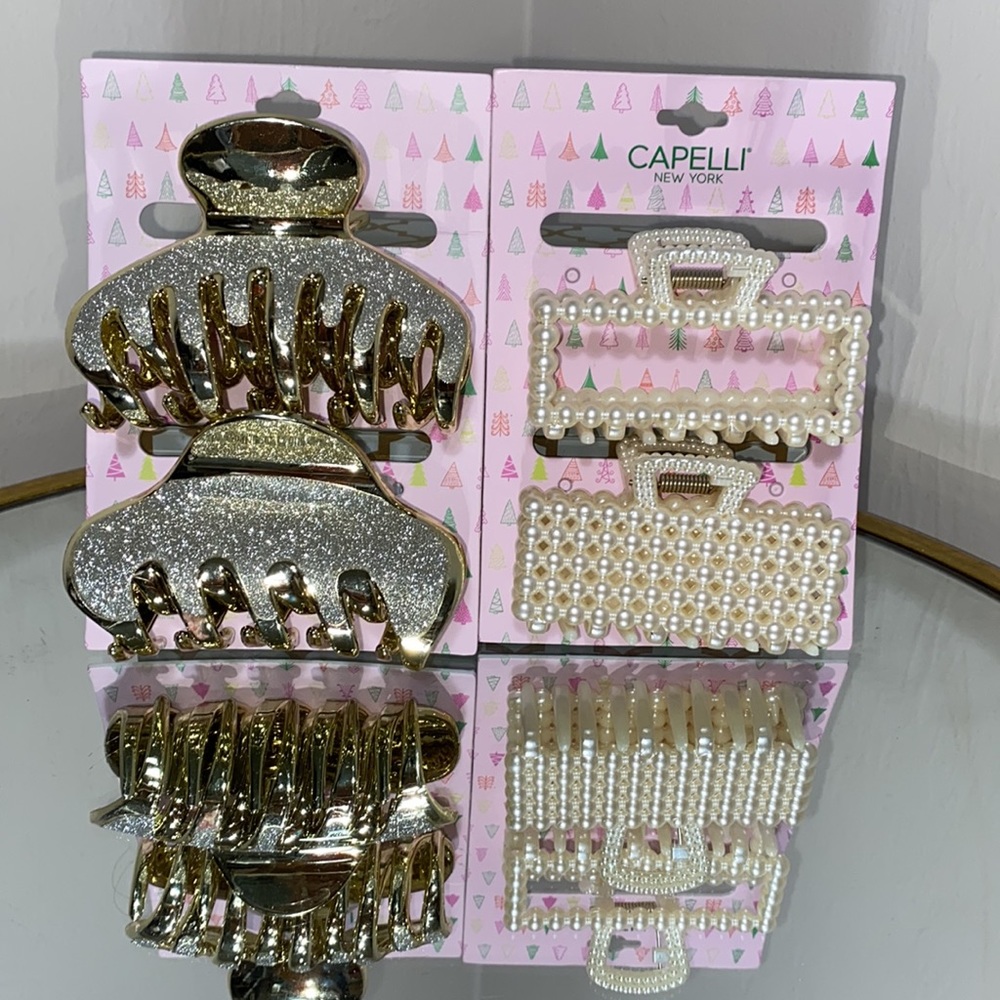 Capelli Faux Pearl/ Gold Sparkle Hair Claws x2